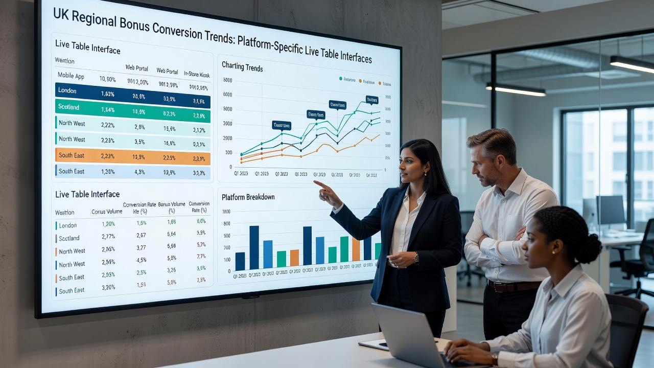 Map and graphs illustrating regional bonus conversion variations in live table apps