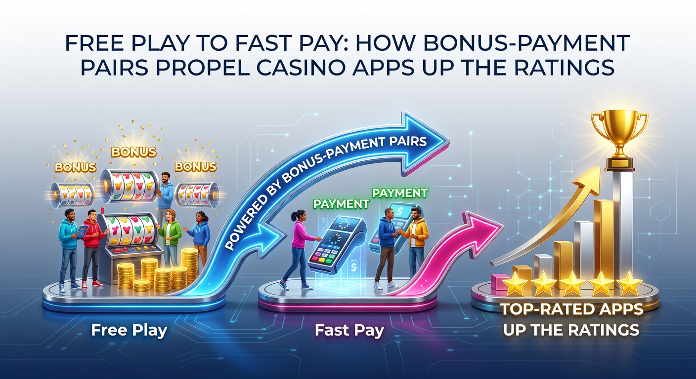 Casino app interface showing bonus offers alongside quick withdrawal options, highlighting ratings climb in app stores