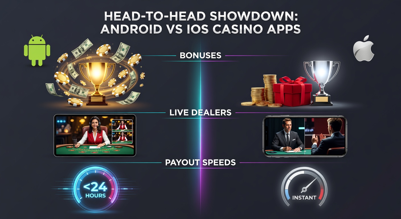 Comparison chart of bonus offers and payout timelines on Android and iOS casino app screens