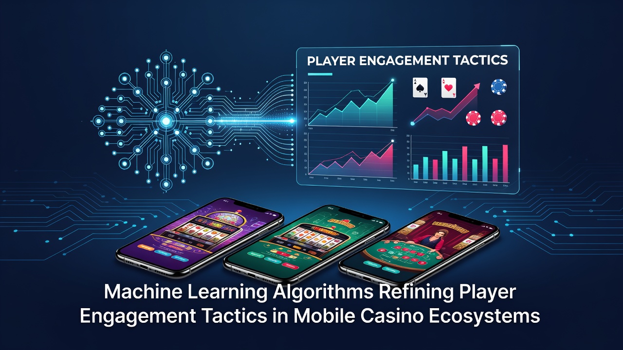Machine learning dashboard displaying player engagement metrics and personalization algorithms for mobile casino platforms