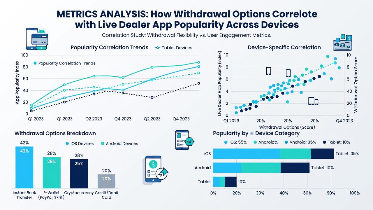 Side-by-side graphs comparing Android and iOS live dealer app performance based on withdrawal processing times and user retention rates
