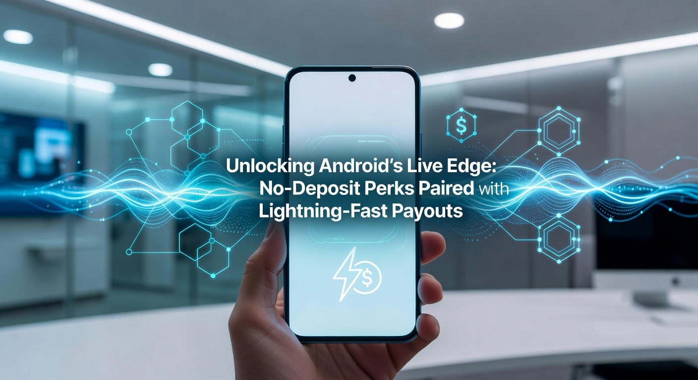 Android smartphone screen showing a live blackjack table with no-deposit bonus notification and instant payout options