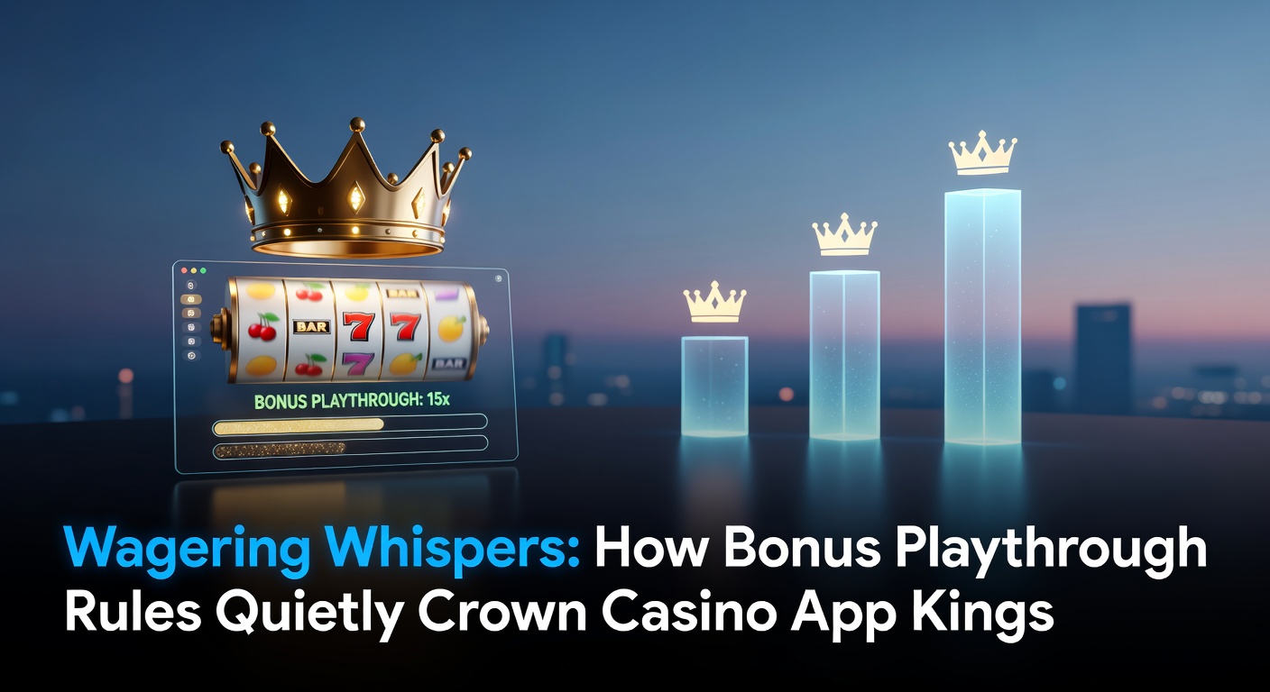 Dynamic graphic depicting casino chips transforming into app store crowns through layered wagering requirement icons, symbolizing hidden rules elevating top performers